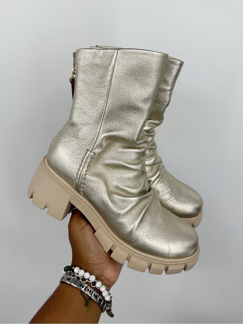 Naked Feet Protocol Metallic Chunky Ankle Boot Women's Size 6.5 Grunge